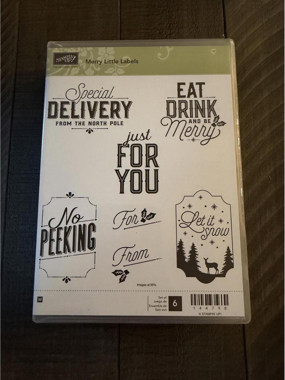 Stampin’ Up Merry Little Labels wood block rubber stamp set